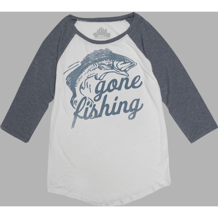 Women's 3/4 Sleeve Gone Fishing Graphic T-shirt - Awake White M,