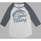 Women's 3/4 Sleeve Gone Fishing Graphic T-shirt - Awake White M,