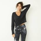 Women's Long Sleeve Cinch Front Top - Joylab Black