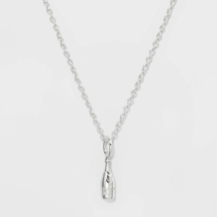 No Brand Champagne Bottle Pendant Necklace - Silver, Women's