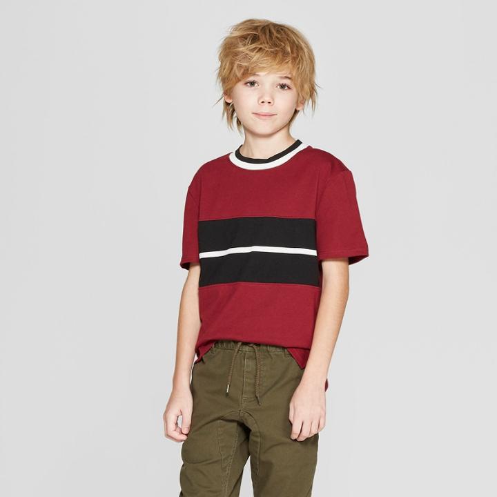 Boys' Short Sleeve Panel Split Hem T-shirt - Art Class Red/black