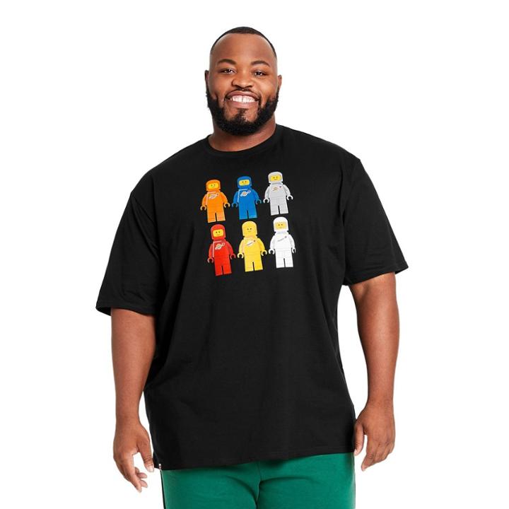 Men's Big & Tall Lego Minifigure Astronauts Graphic Short Sleeve T-shirt - Lego Collection X Target Black