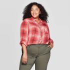 Women's Plus Size Plaid Long Sleeve Collared Button-down Shirt - Universal Thread Red