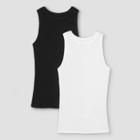 Women's Slim Fit Ribbed 2pk Bundle Tank Top - A New Day Black/white