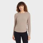 Women's Long Sleeve Ribbed Top With Side-cinch Detail - Joylab Light Taupe Xs,