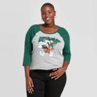 Modern Lux Women's Mickey Mouse Plus Size Christmas Tree 3/4 Raglan Sleeve Graphic T-shirt - Heather Gray