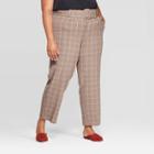 Women's Plus Size Plaid Straight Fit Belted Trousers - A New Day Brown