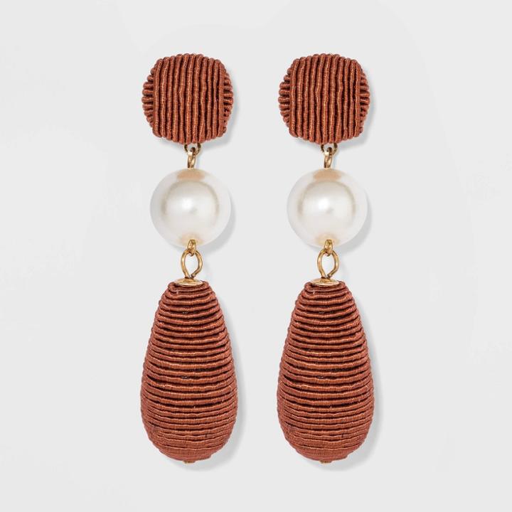 Wrapped Round And Beaded With Simulated Pearl Teardrop Earrings - A New Day Rust, Women's, Red