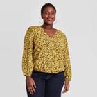 Women's Plus Size Floral Print Puff Long Sleeve Wrap Top - A New Day Gold