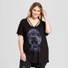 Women's Jimi Hendrix Plus Size Drapey Short Sleeve Clavicle T-shirt (juniors') Black