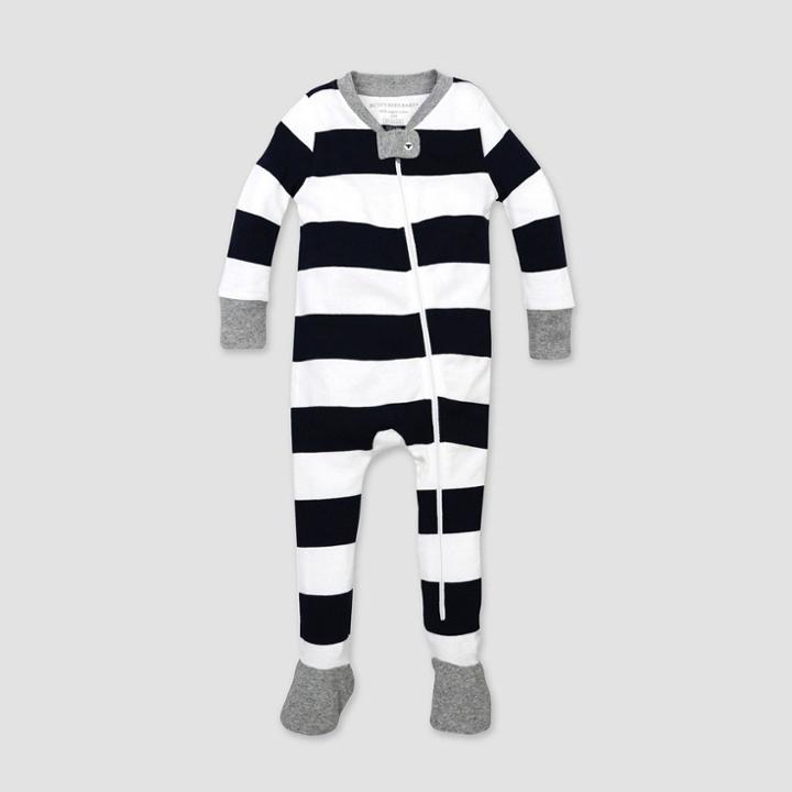 Burt's Bees Baby Toddler Rugby Stripe Organic Cotton Snug Fit Footed Pajama - Blue