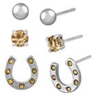 Target Women's Studs Earrings Sterling Silver Three Pairs Ball Stud & Horseshoe-