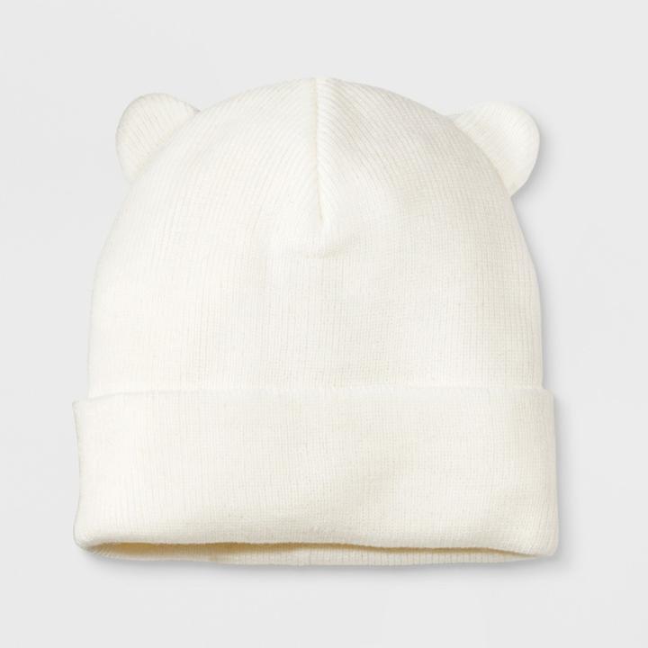 Girls' Cuffed Critter Beanie - Cat & Jack Cream (ivory)