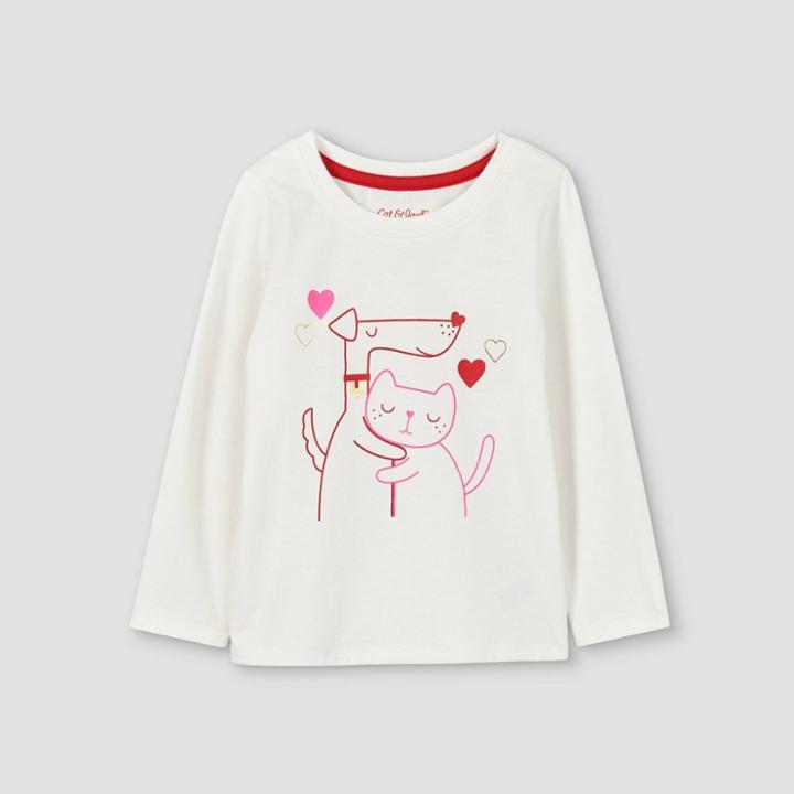 Toddler Girls' Animal Hug Long Sleeve Graphic T-shirt - Cat & Jack Cream
