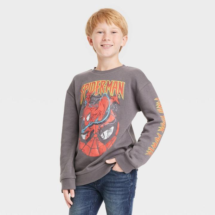 Boys' Marvel Spider-man Crewneck Fleece Sweatshirt - Dark Gray