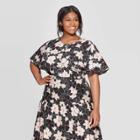 Women's Plus Size Floral Print Short Sleeve Scoop Neck Blouse - Who What Wear Black