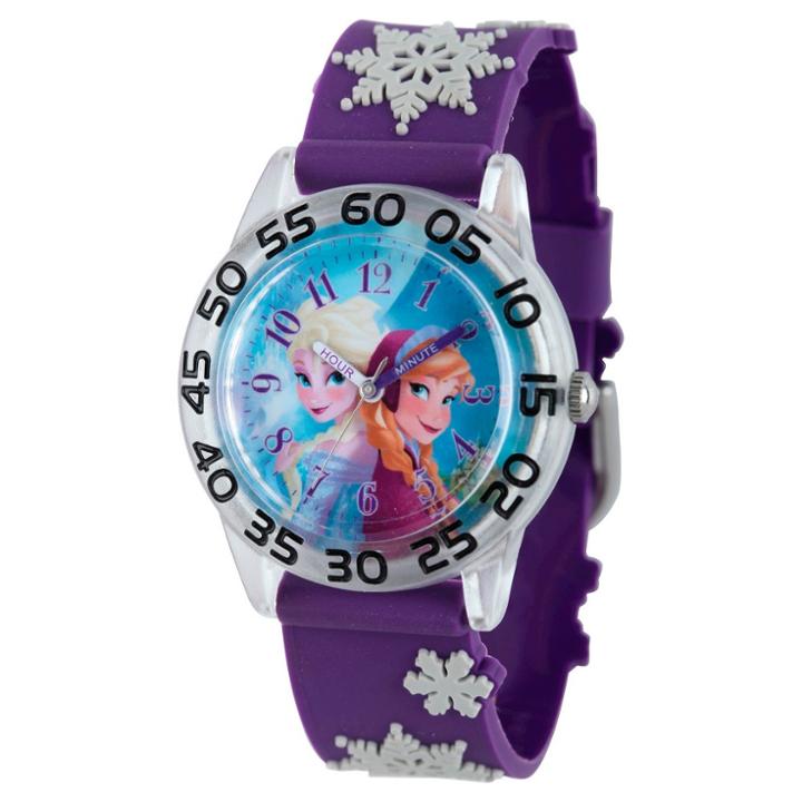 Disney Girls' Frozen Anna And Elsa Watch - Purple