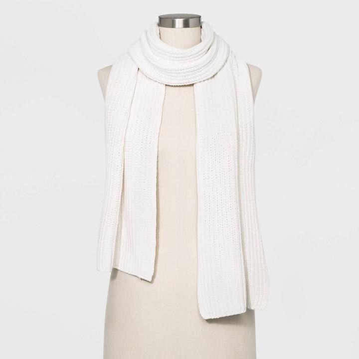 Women's Shaker Stitch Knit Scarf - A New Day Sour Cream One Size, Women's,