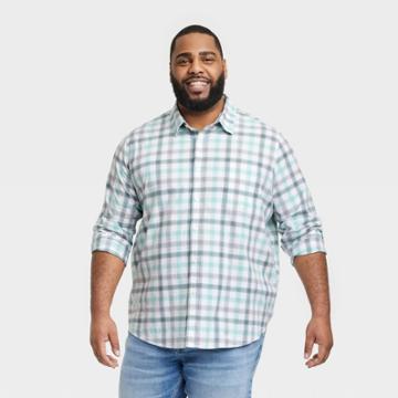 Men's Big & Tall Every Wear Long Sleeve Button-down Shirt - Goodfellow & Co White Aqua