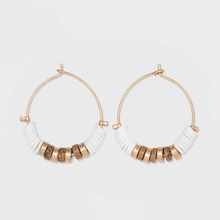 Semi-precious Jasper And Flat Disc Wire Hoop Earrings - Universal Thread Natural, Women's
