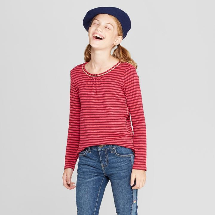 Girls' Long Sleeve Knit Top - Cat & Jack Red