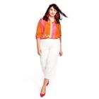 Women's Plus Size Colorblock Long Sleeve Collared Silk Blouse - Isaac Mizrahi For Target Orange/pink 2x, Women's, Size: 2xl,