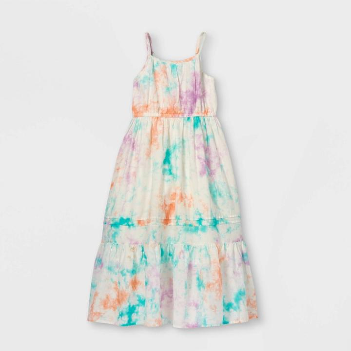 Girls' Tiered Tie-dye Woven Maxi Sleeveless Dress - Cat & Jack White