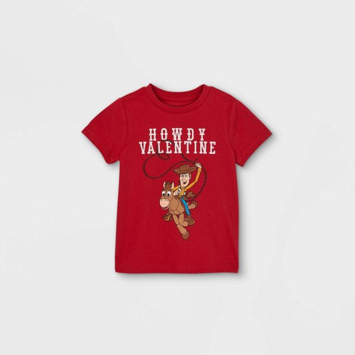 Toddler Boys' Toy Story 'howdy Valentine' Valentine's Day Short Sleeve Graphic T-shirt - Red