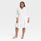 Women's Plus Size 3/4 Sleeve A-line Dress - Knox Rose White