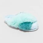 Girls' Brooklyn Crossband Fur Slippers - Cat & Jack Teal Blue