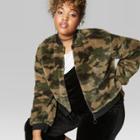 Women's Plus Size Camo Print Full Zip Faux Fur Jacket - Wild Fable Green