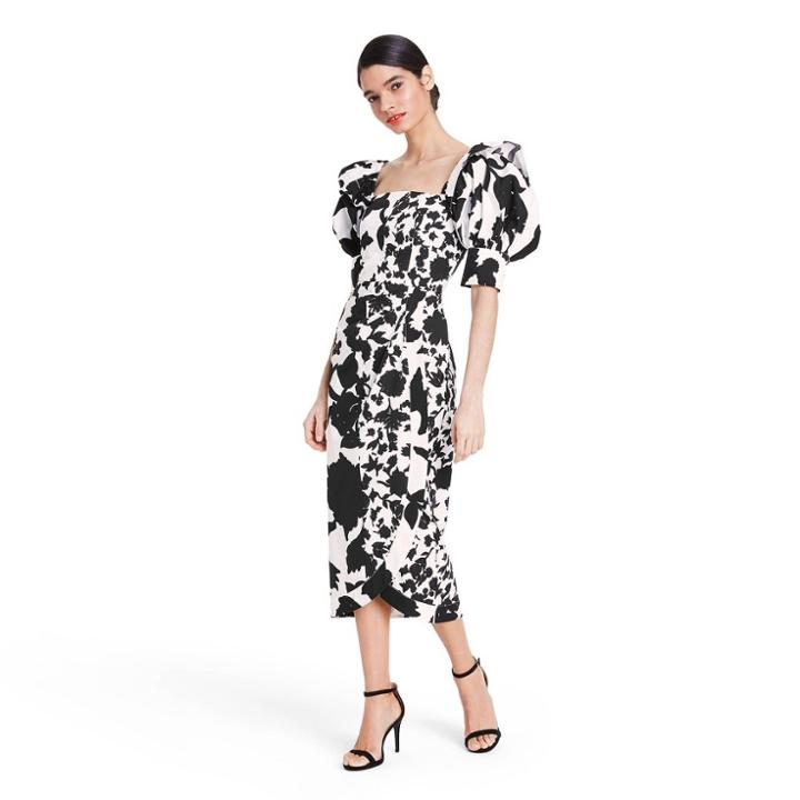 Floral Puff Sleeve Faux Wrap Dress - Christopher John Rogers For Target Black/white