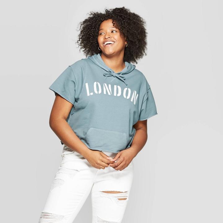 Women's Plus Size London Short Sleeve Hoodie - Grayson Threads (juniors') - Light Teal