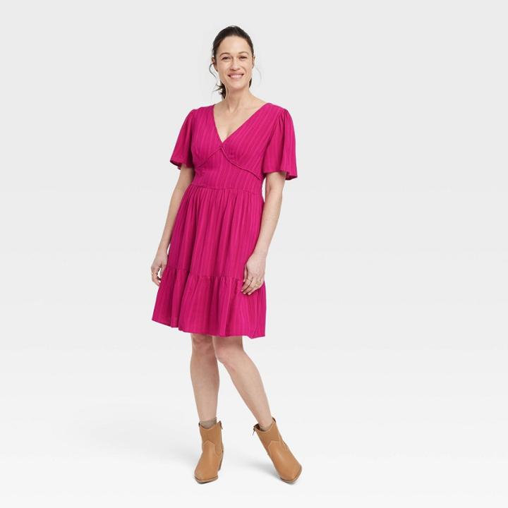 Women's Short Sleeve A-line Dress - Knox Rose Magenta