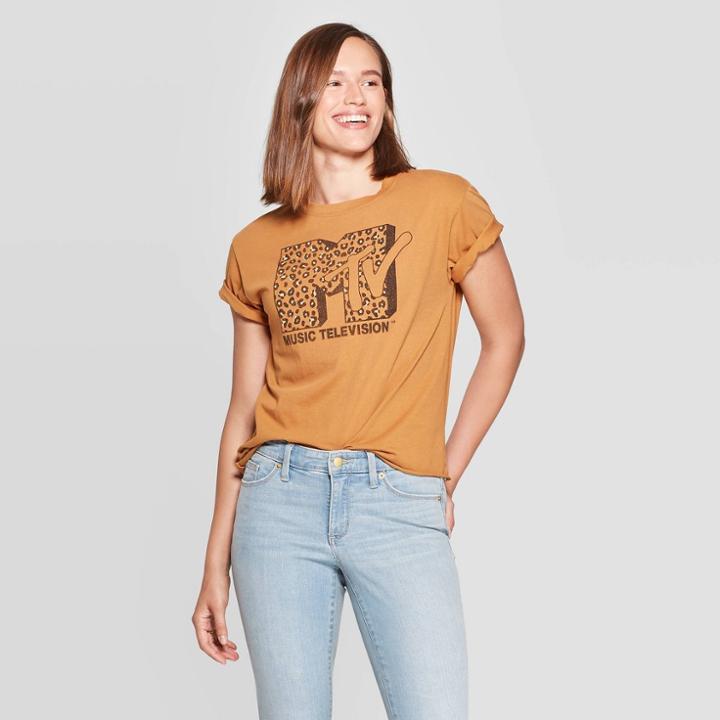 Petitewomen's Mtv Leopard Short Sleeve T-shirt - Fifth Sun (juniors') - Brown Sugar