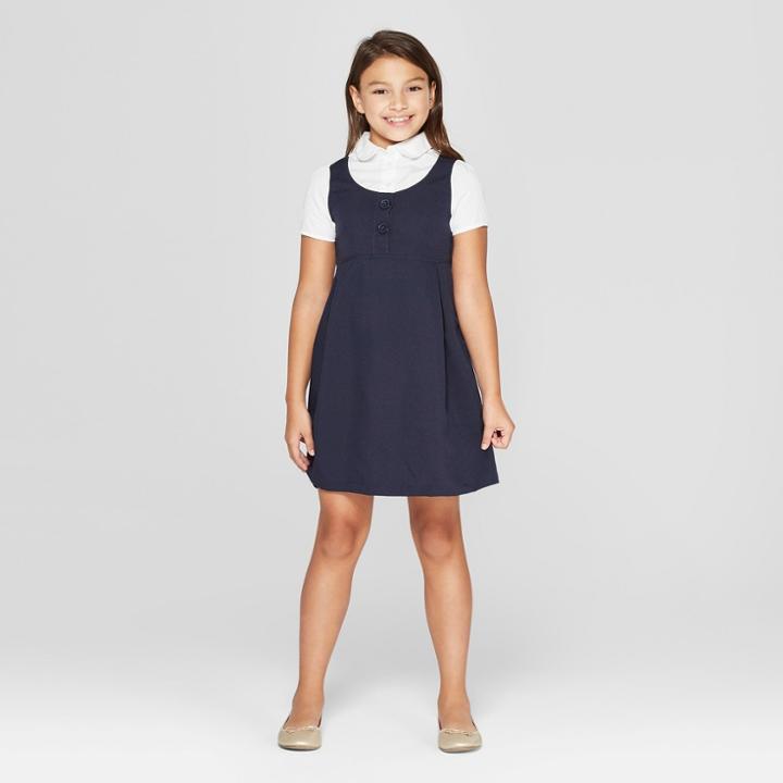 French Toast Girls' Uniform Double Pocket Jumper - Navy 6, Girl's, Blue