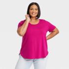 Women's Plus Size Short Sleeve Relaxed Scoop Neck T-shirt - Ava & Viv Dark Pink