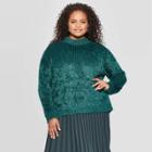 Women's Plus Size Textured Crewneck Pullover - A New Day Dark Green X, Women's