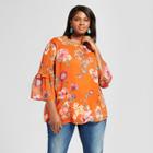 Women's Plus Size Bell Sleeve Floral Top - Ava & Viv Orange
