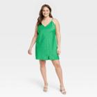 Women's V-neck Slip Dress - A New Day Green Polka Dots
