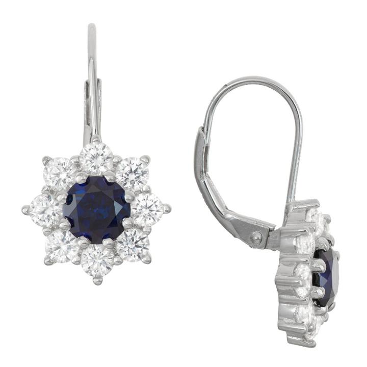3 4/9 Tcw Tiara Sterling Silver Sapphire Snowflake Leverback Earrings