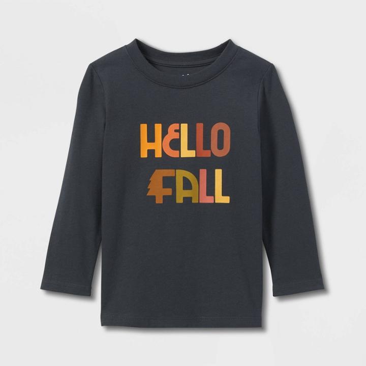 Toddler Boys' 'hello Fall' Long Sleeve Graphic T-shirt - Cat & Jack Charcoal Gray