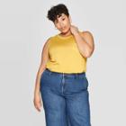 Women's Plus Size Crewneck Pocket Tank Top - Ava & Viv Mustard (yellow)