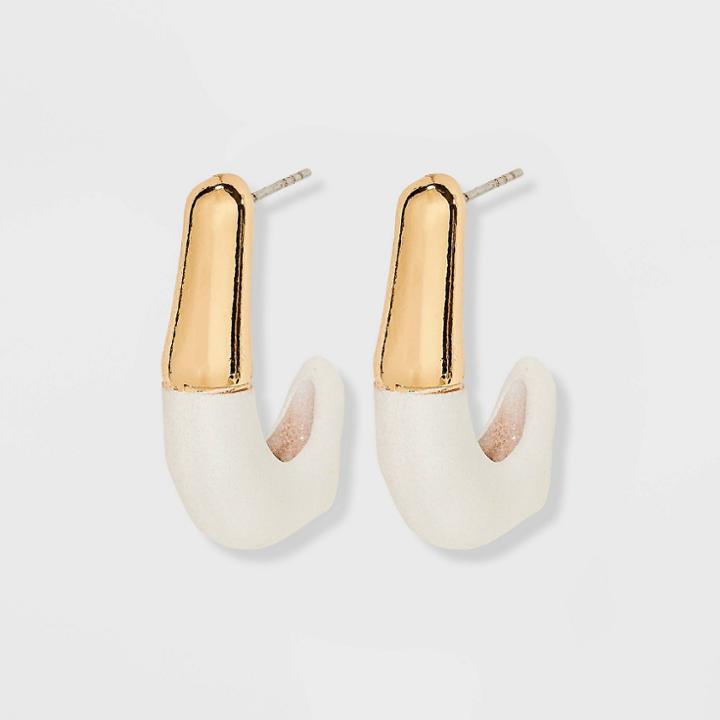 Enamel With Organic Shaped Hoop Earrings - A New Day White