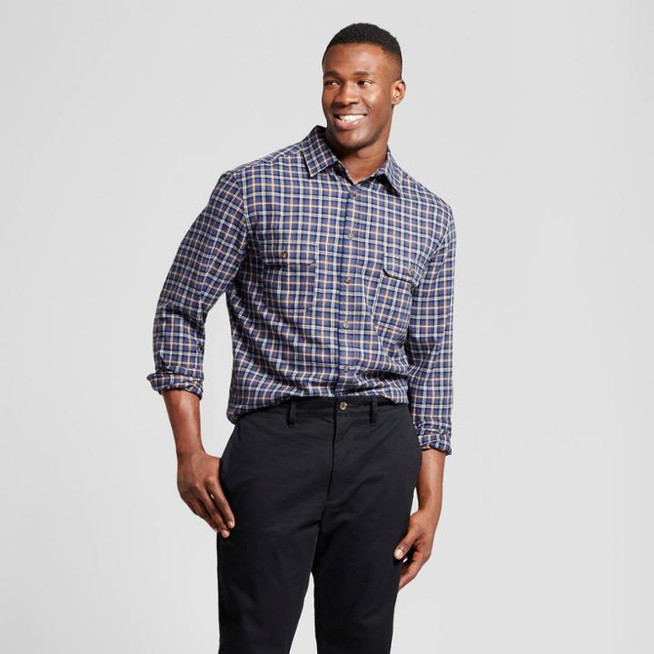 Men's Big & Tall Standard Fit Plaid Flannel Long Sleeve Shirt - Goodfellow & Co Blue