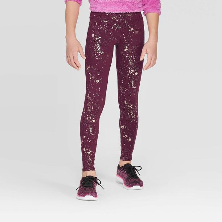 Girls' Foil Printed Performance Leggings - C9 Champion Maroon S, Girl's, Size: