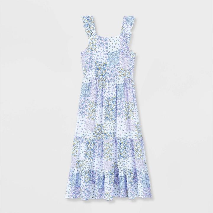 Girls' Tiered Woven Maxi Dress - Art Class Blue Patchwork