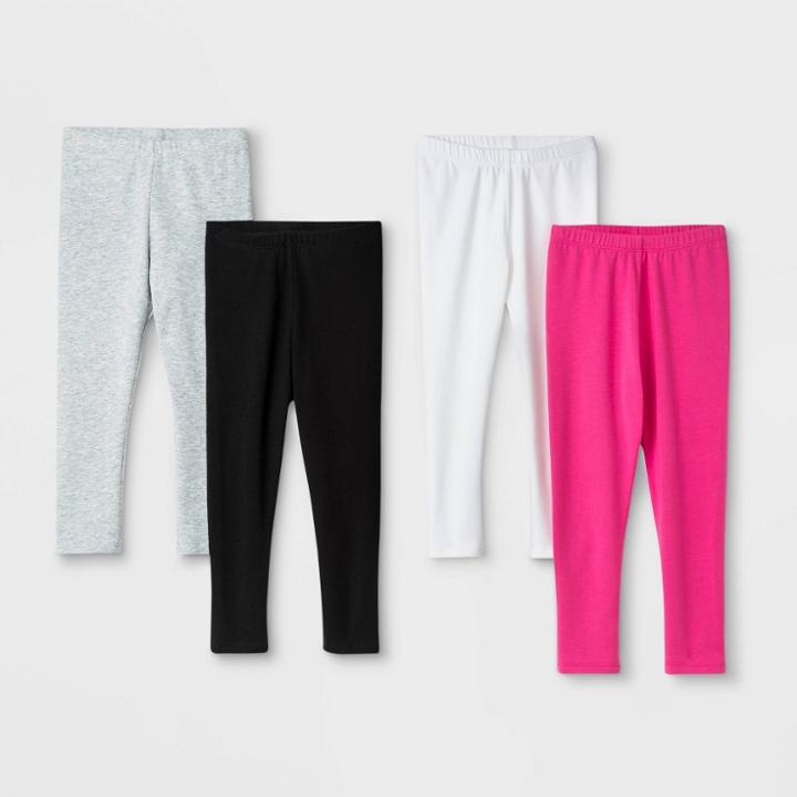 Toddler Girls' 4pk Long Leggings - Cat & Jack Black/gray/pink 12m, Toddler Girl's,