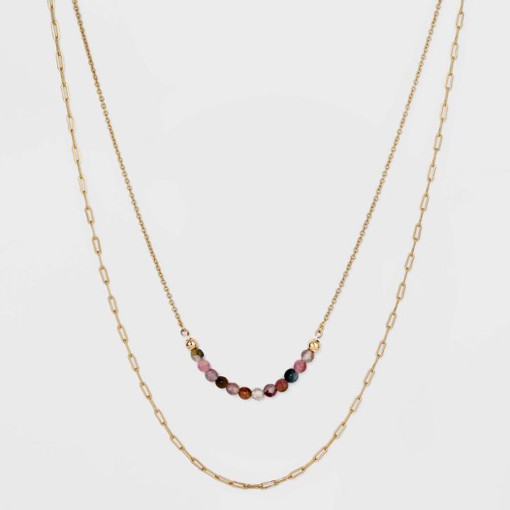 Gold Plated Tourmaline Faux Duo Chain Necklace - A New Day Gold
