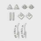 Sterling Silver With Cubic Zirconia Geometric Earring Set 5pc - A New Day